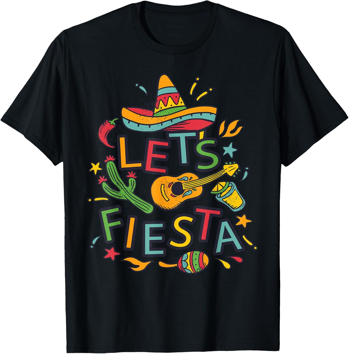 Let's Fiesta Cinco De Mayo Mexican Guitar Party T-Shirt - T-Shirt | Black