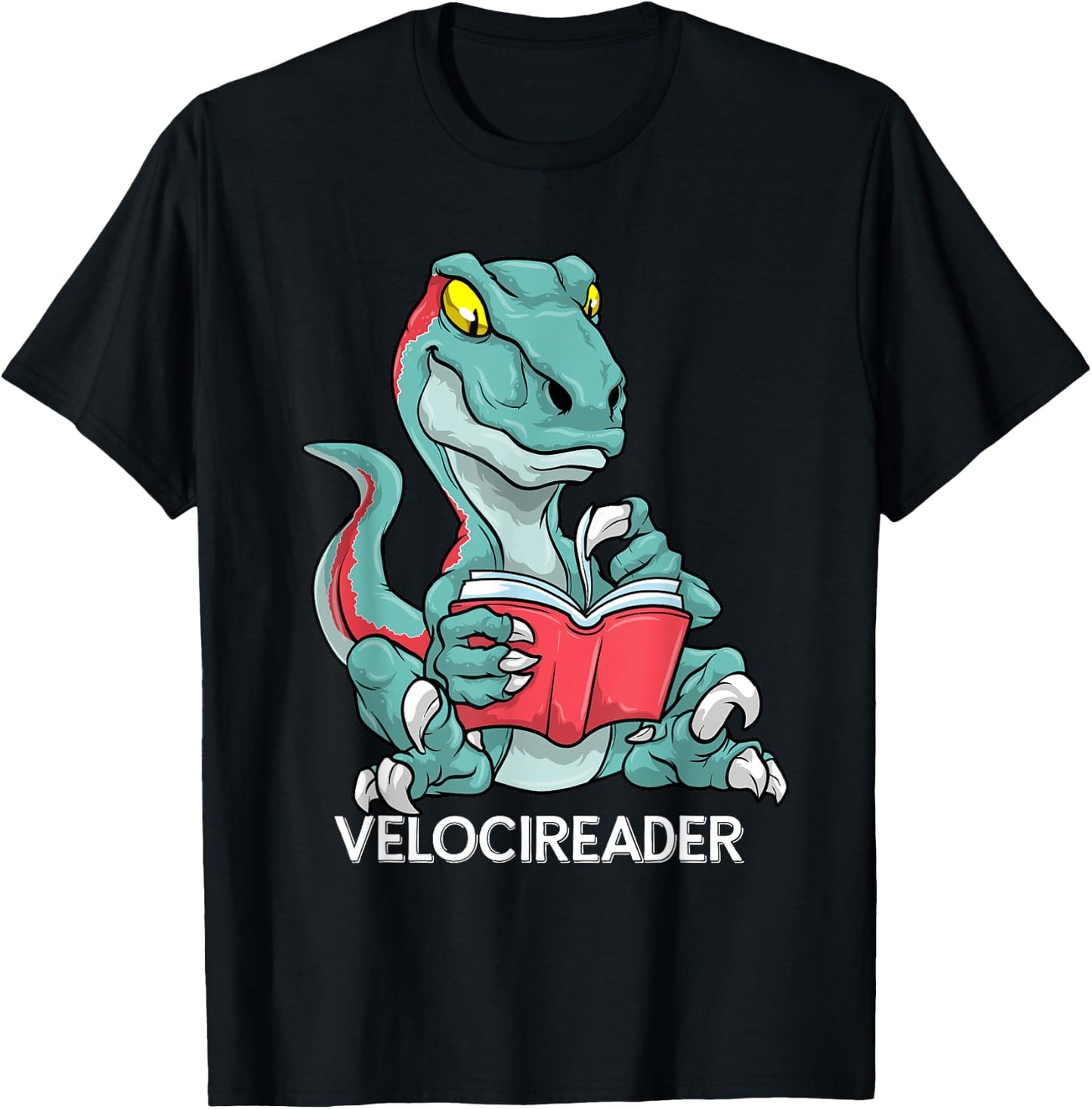 Velocireader Funny Reading Velociraptor Dinosaur Book Reader T-Shirt - T-Shirt | Black