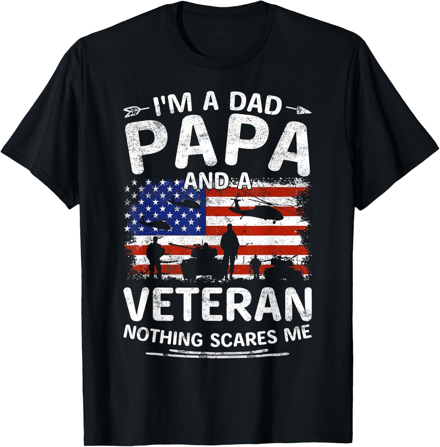 I'm A Dad Papa And Veteran Fathers Day Retro Papa Grandpa T-Shirt - T-Shirt | Black