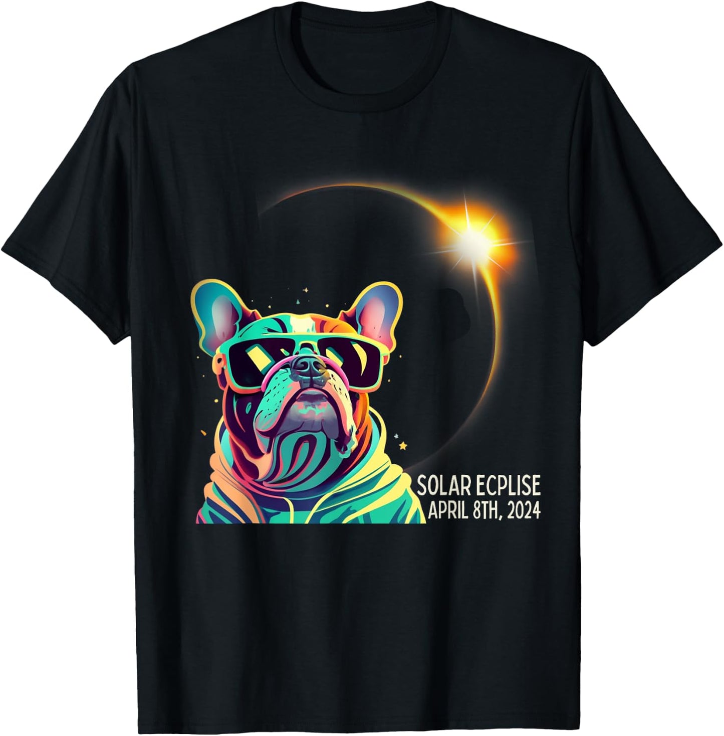 French Bulldog America 2024 Solar Eclipse Accessories Men Women Kids T-Shirt - T-Shirt | Black