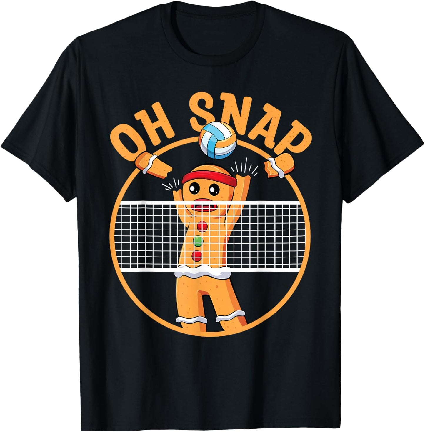 Oh Snap Gingerbread Man Christmas Volleyball T-Shirt - T-Shirt | Black