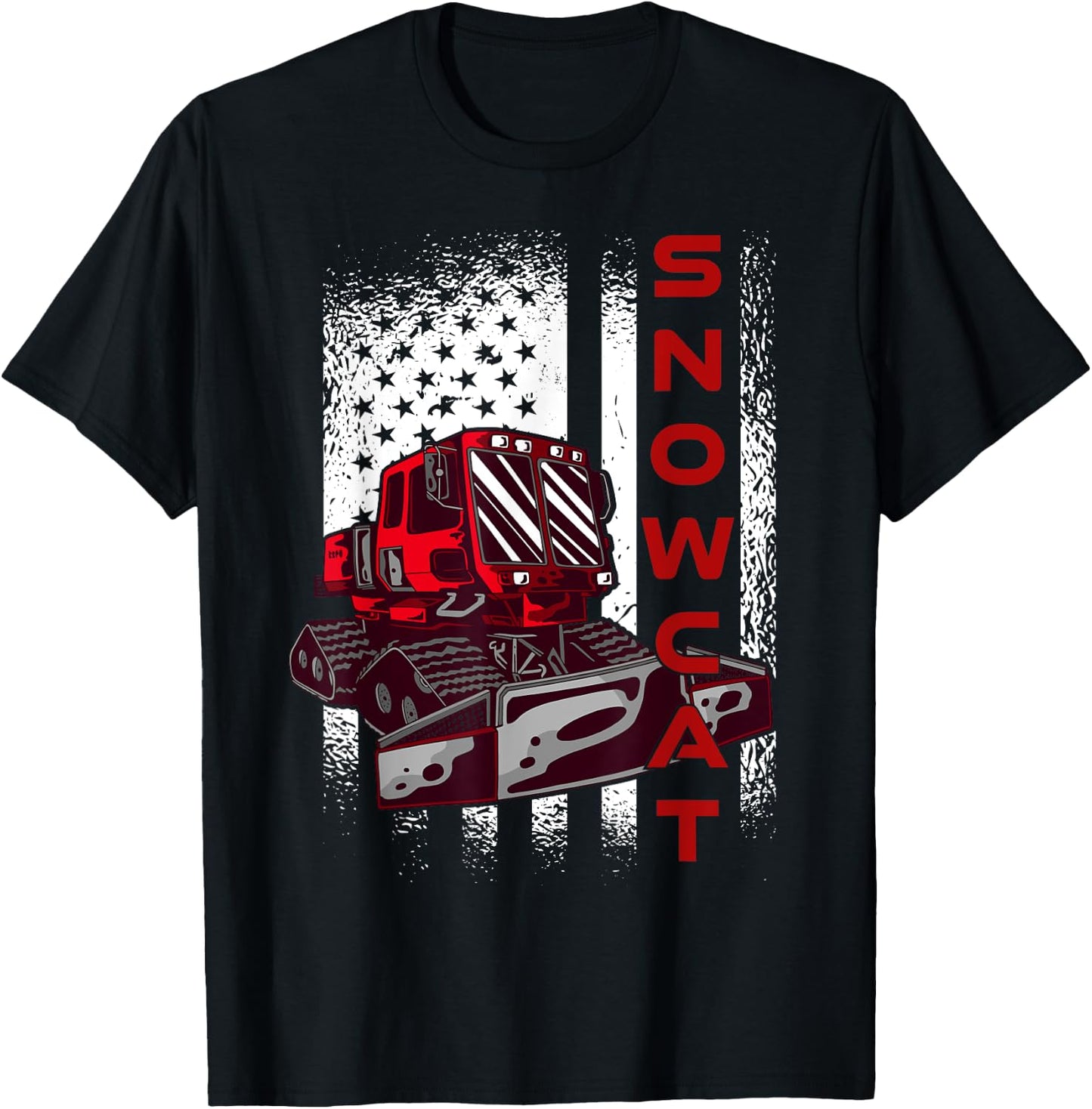 Snow Groomer Cool Snowcat Winter Sport US Flag Men Women T-Shirt - T-Shirt | Black