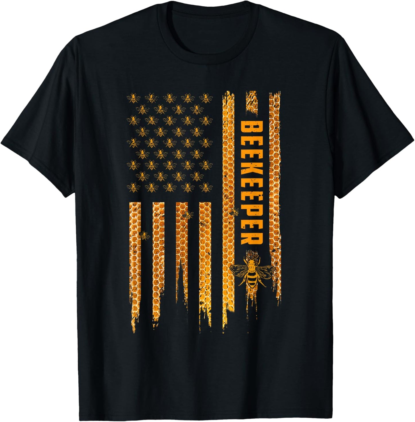 Beekeeping American Flag Honeycomb Honey Bees Beekeeper T-Shirt - T-Shirt | Black