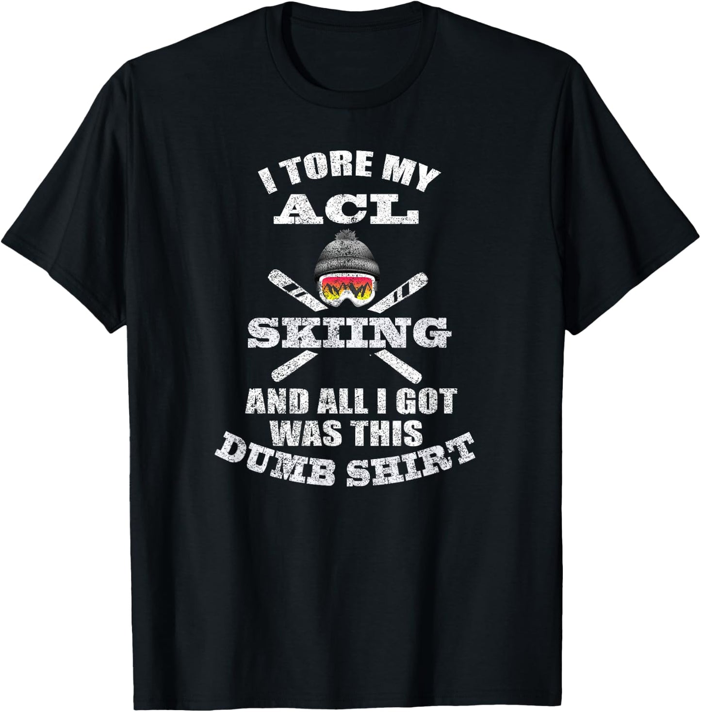 Skiing ACL Surgery Joke Graphic for Winter Sport Injury T-Shirt - T-Shirt | Black