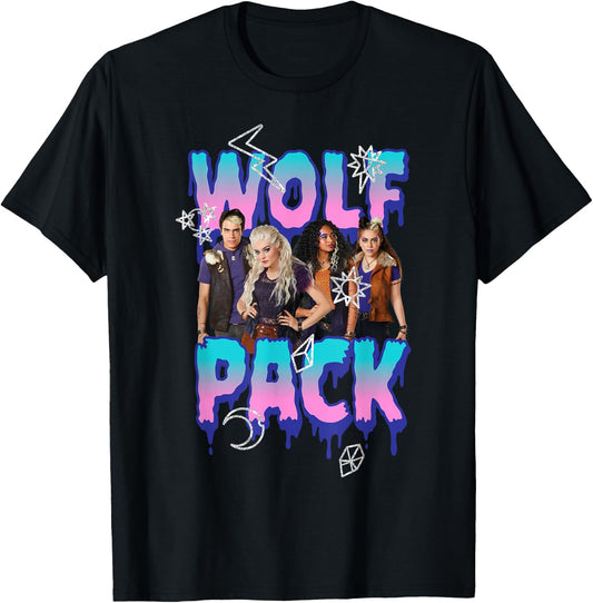 Disney Zombies Group Shot Wolf Pack Doodles T-Shirt - T-Shirt | Black