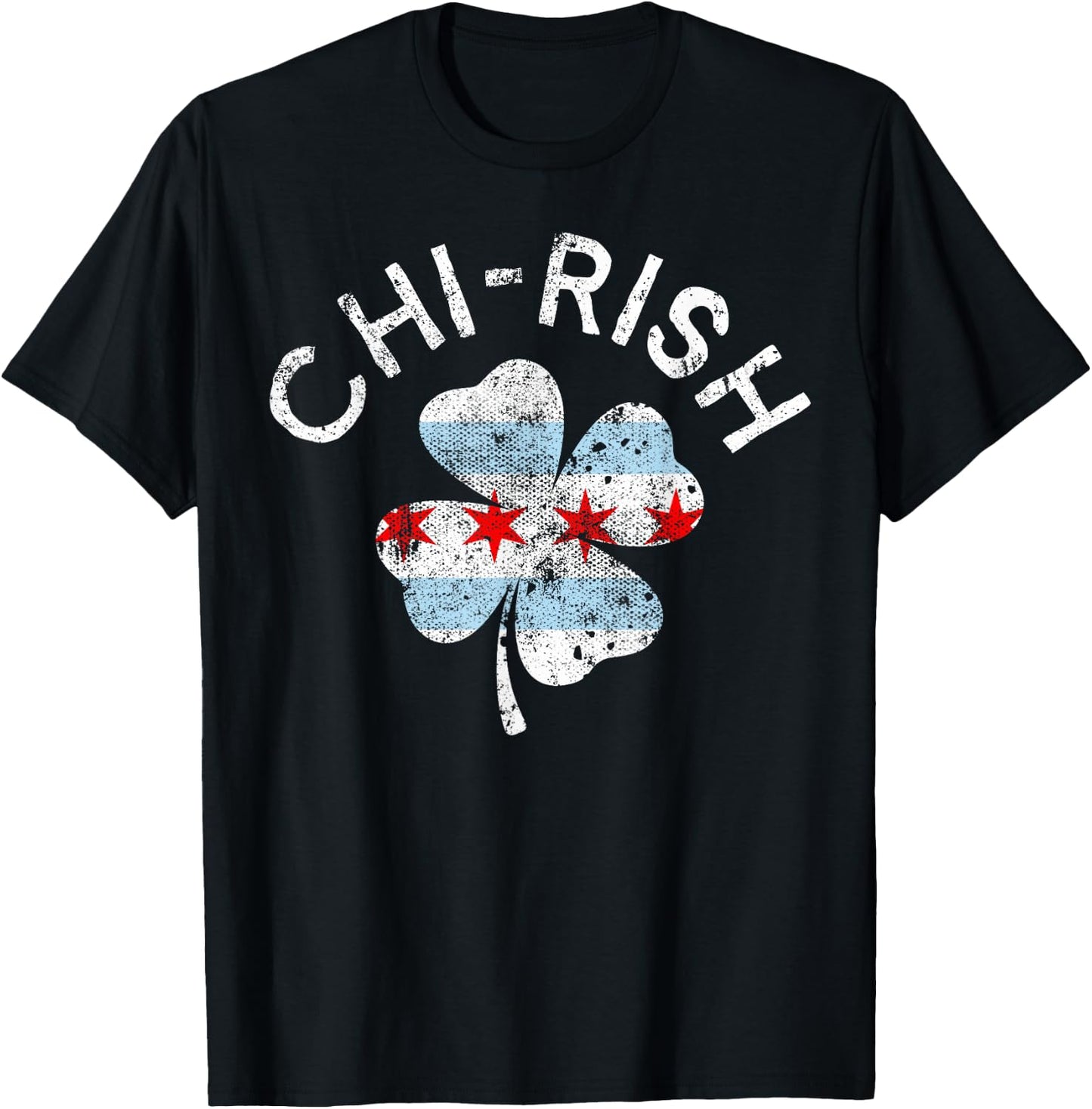 Chi-rish Chicago Flag Lucky Clover St. Patrick's Day T-Shirt - T-Shirt | Black