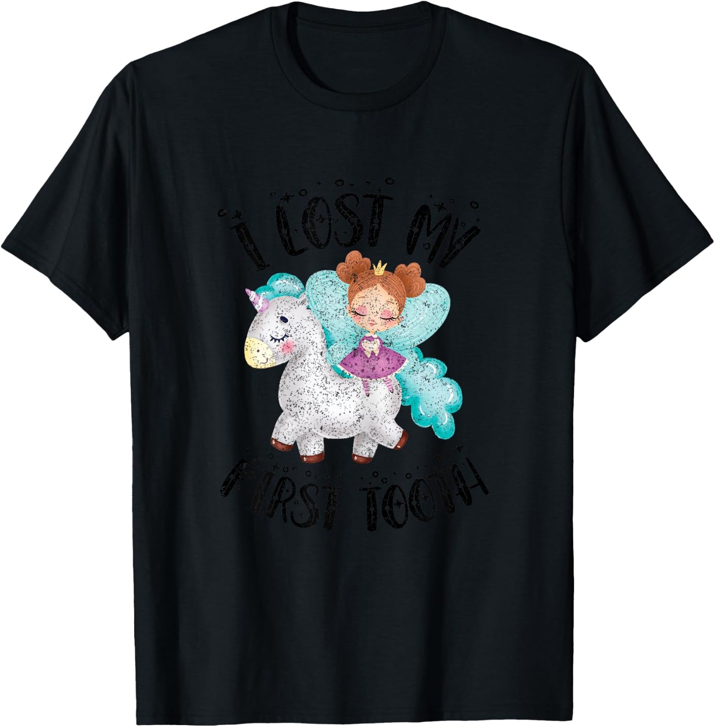 Cute Novelty I Lost My First Baby Tooth Out Fairy Unicorn T-Shirt - T-Shirt | Black