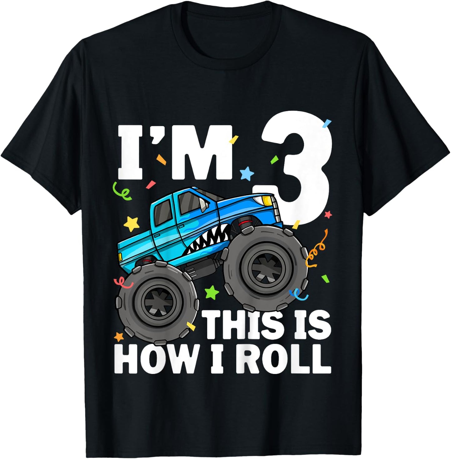 Kids Monster Truck Shark 3rd Birthday Boy Toddler 3 Three T-Shirt - T-Shirt | Black