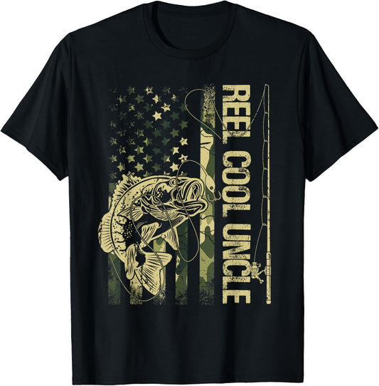 Reel Cool Uncle Camouflage American Flag Father's Day T-Shirt - T-Shirt | Black