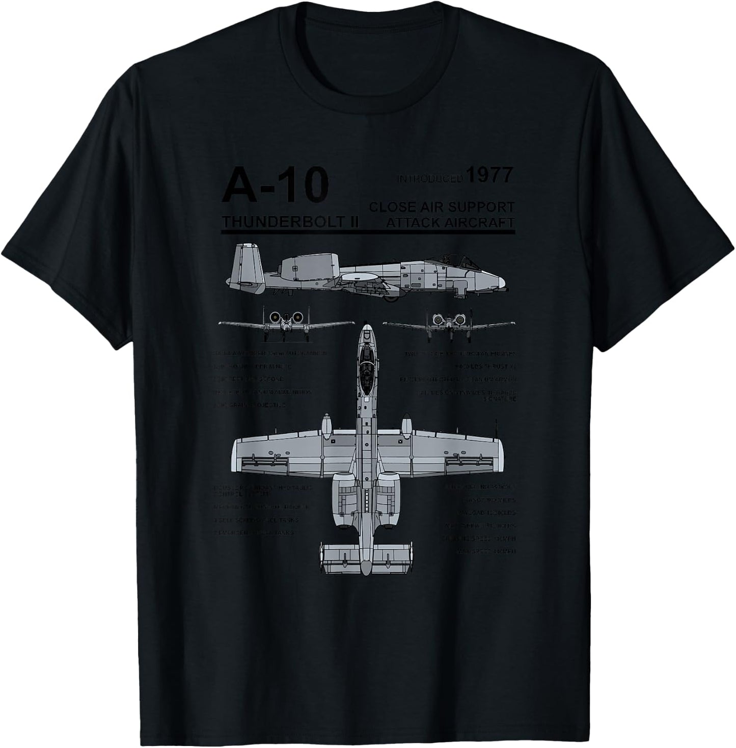 A-10 Thunderbolt II Warthog Military Jet Spec Diagram T-Shirt - T-Shirt | Black