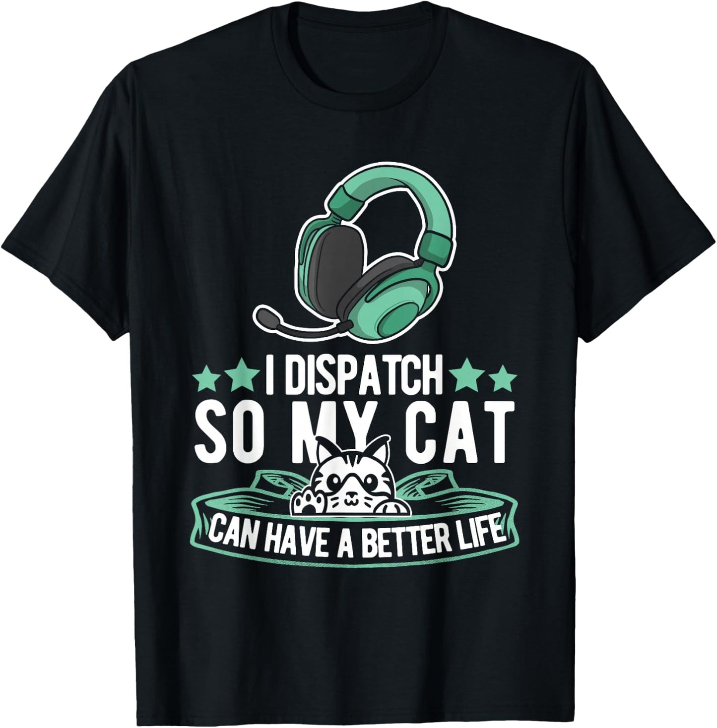 Thin Gold Line Cat - Police Yellow Emergency Dispatcher T-Shirt - T-Shirt | Black