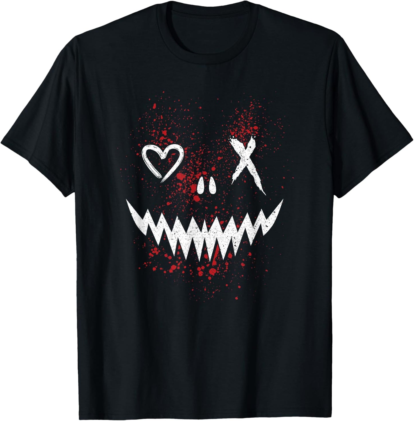 Evil Face | Heart Cross Smile | Satan Demon T-Shirt - T-Shirt | Black