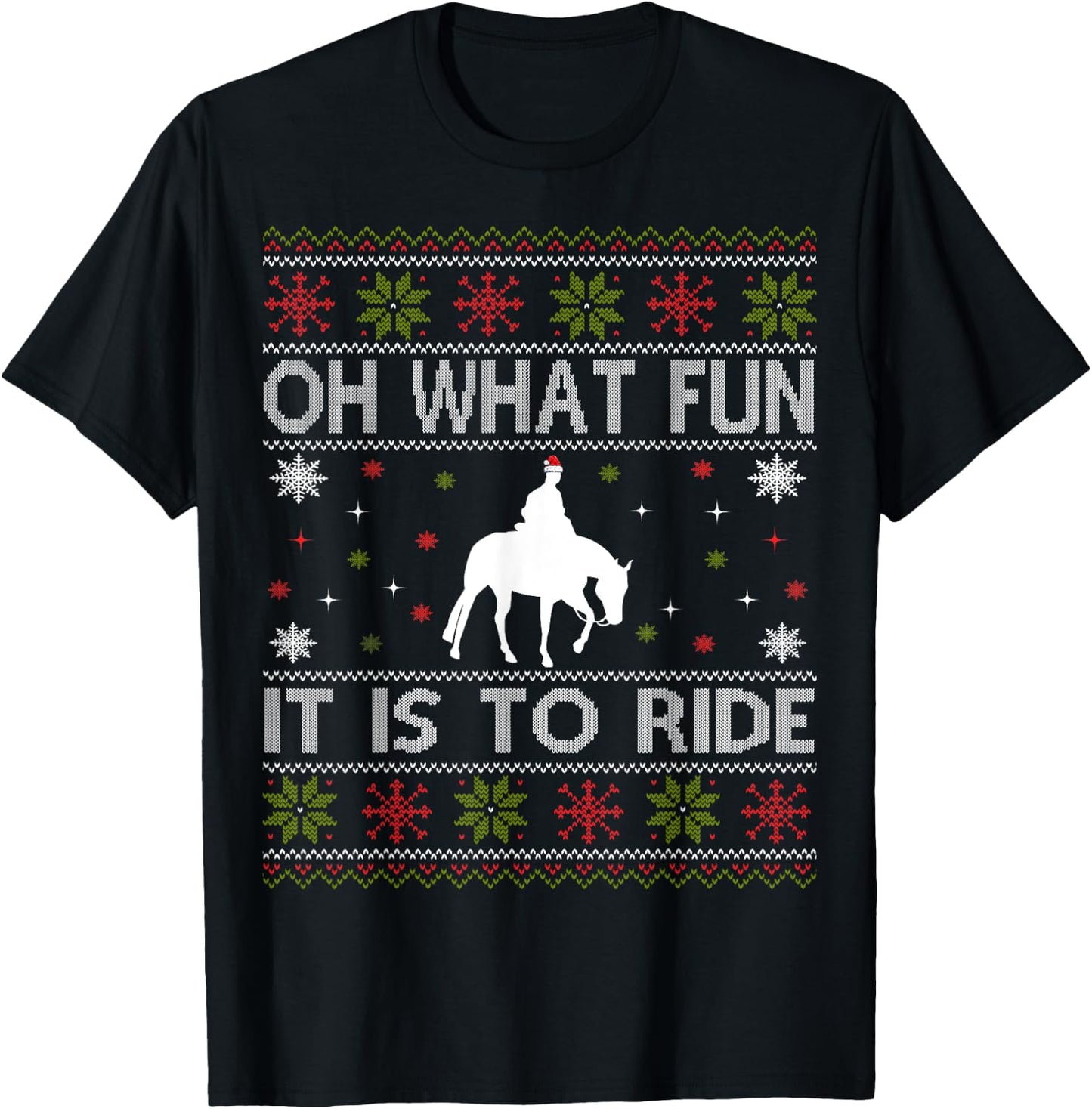 Cowboy Oh What Fun It Is To Ride - Ugly Christmas Equestrian T-Shirt - T-Shirt | Black