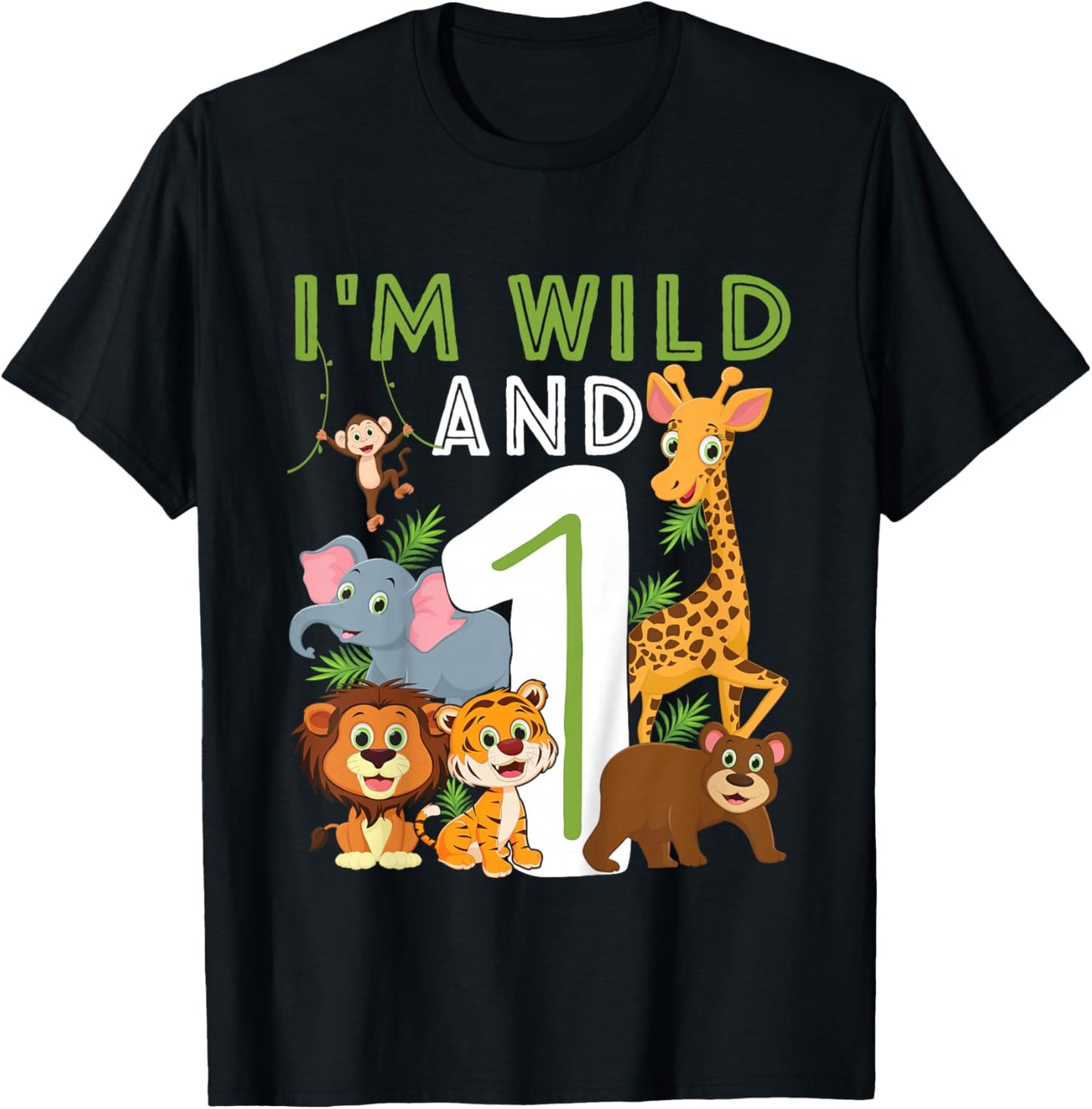 I'm wild And One Safari Zoo Animal Theme 1 Year Old Birthday T-Shirt - T-Shirt | Black