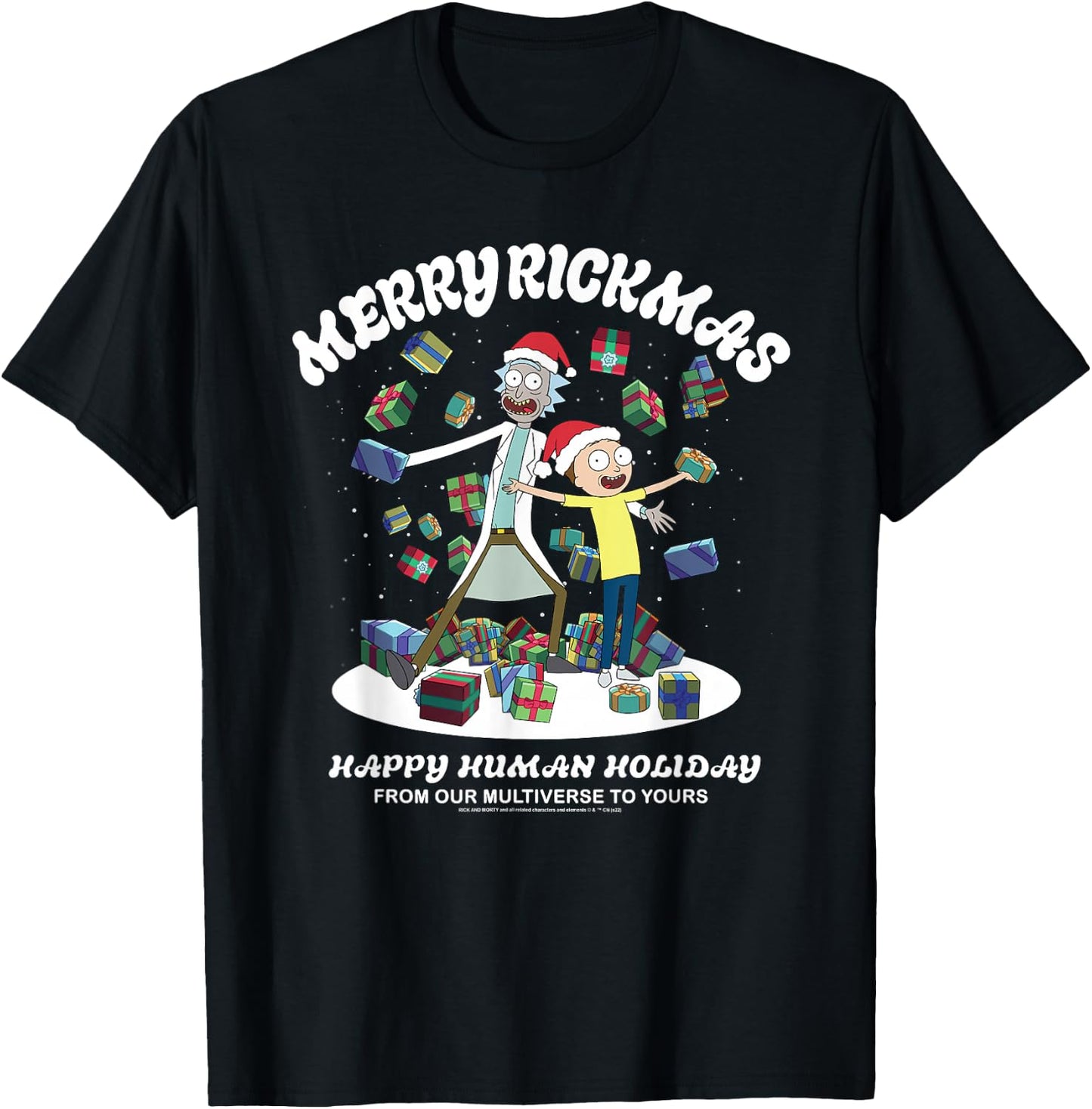 Rick and Morty Christmas Merry Rickmas Dark T-Shirt - T-Shirt | Black