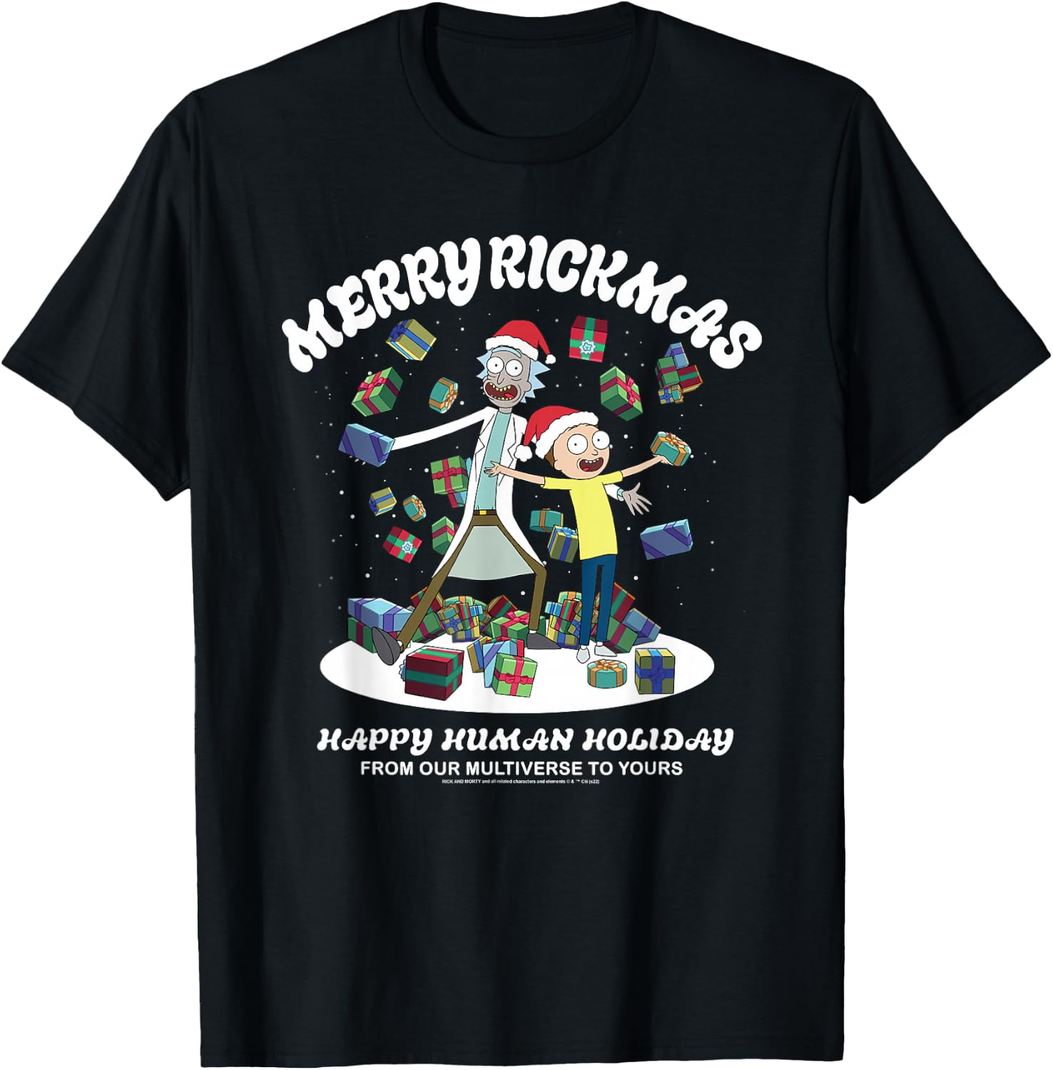 Rick and Morty Christmas Merry Rickmas Dark T-Shirt - T-Shirt | Black