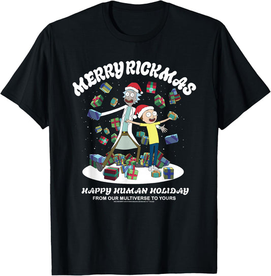 Rick and Morty Christmas Merry Rickmas Dark T-Shirt - T-Shirt | Black