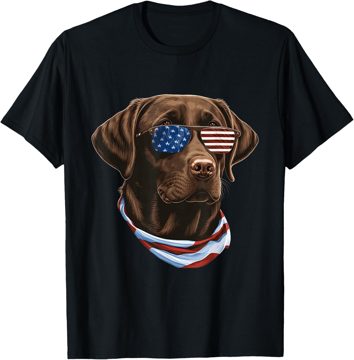 Chocolate Labrador With USA Sunglasses And Flag T-Shirt - T-Shirt | Black