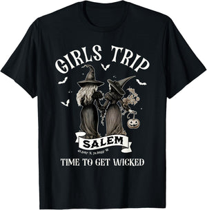 Retro Girls Trip Salem Time To Get Witch Funny Halloween T-Shirt - T-Shirt | Black