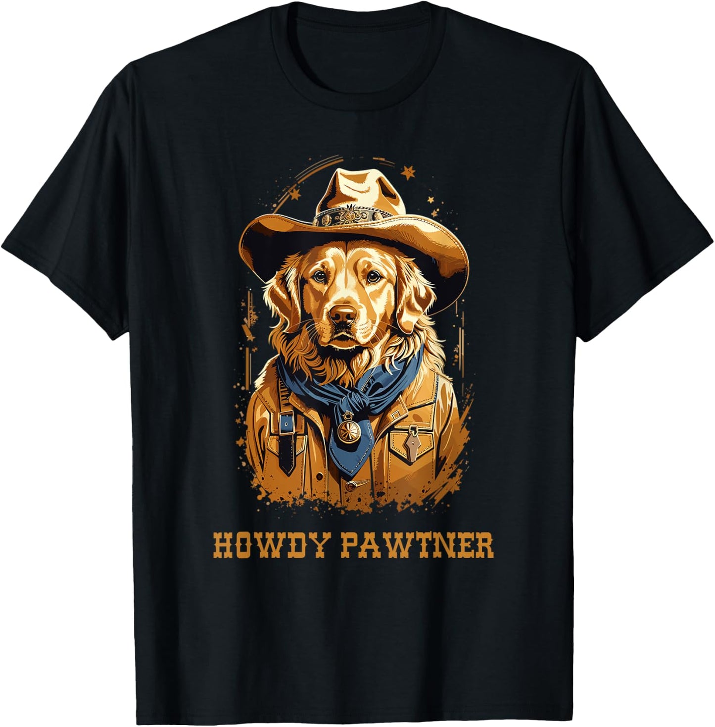 Cute Cowboy Cowgirl Golden Retriever Dog Pun T-Shirt - T-Shirt | Black