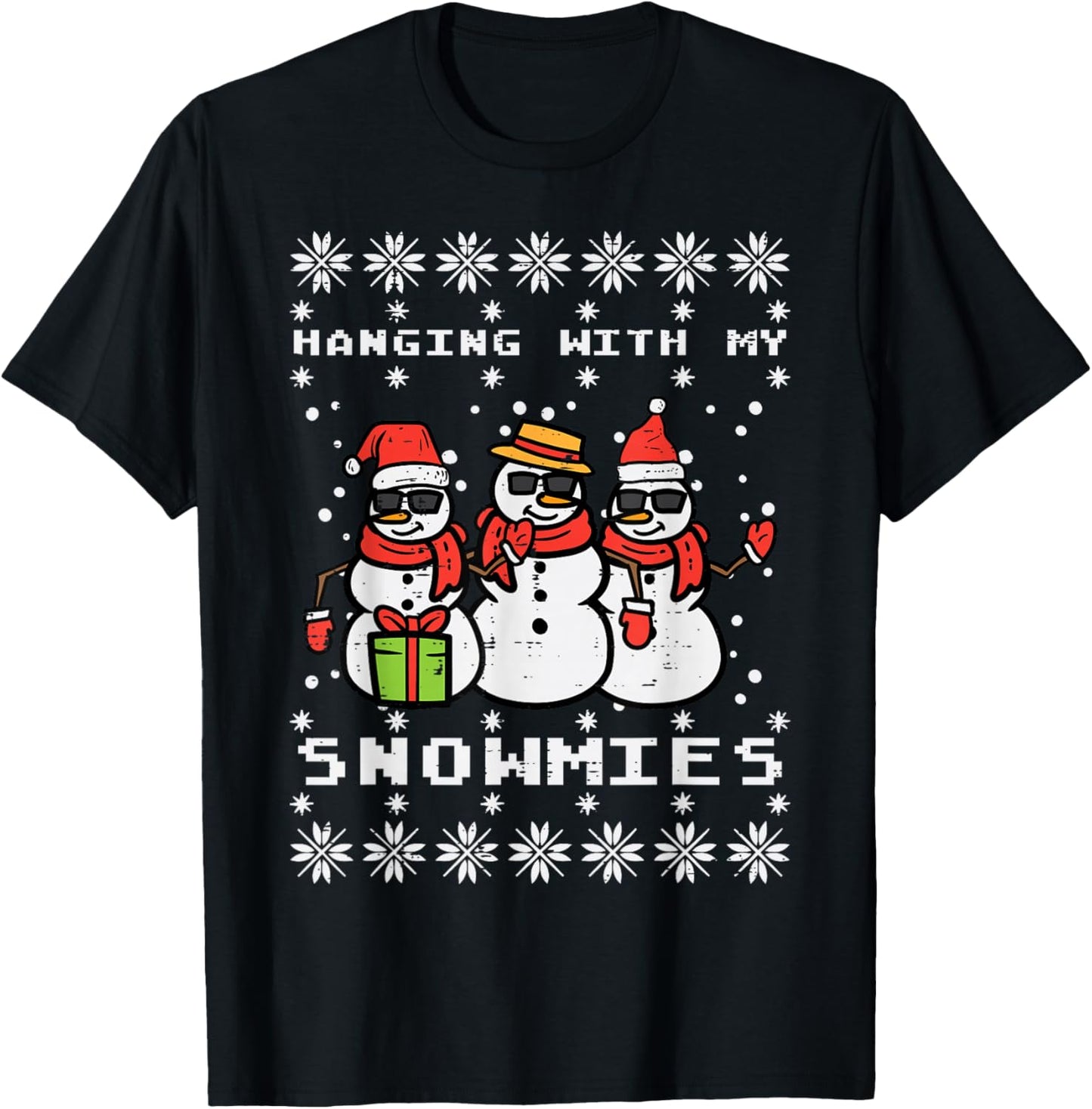Hanging With My Snowmies Funny Ugly Xmas Christmas Family T-Shirt - T-Shirt | Black