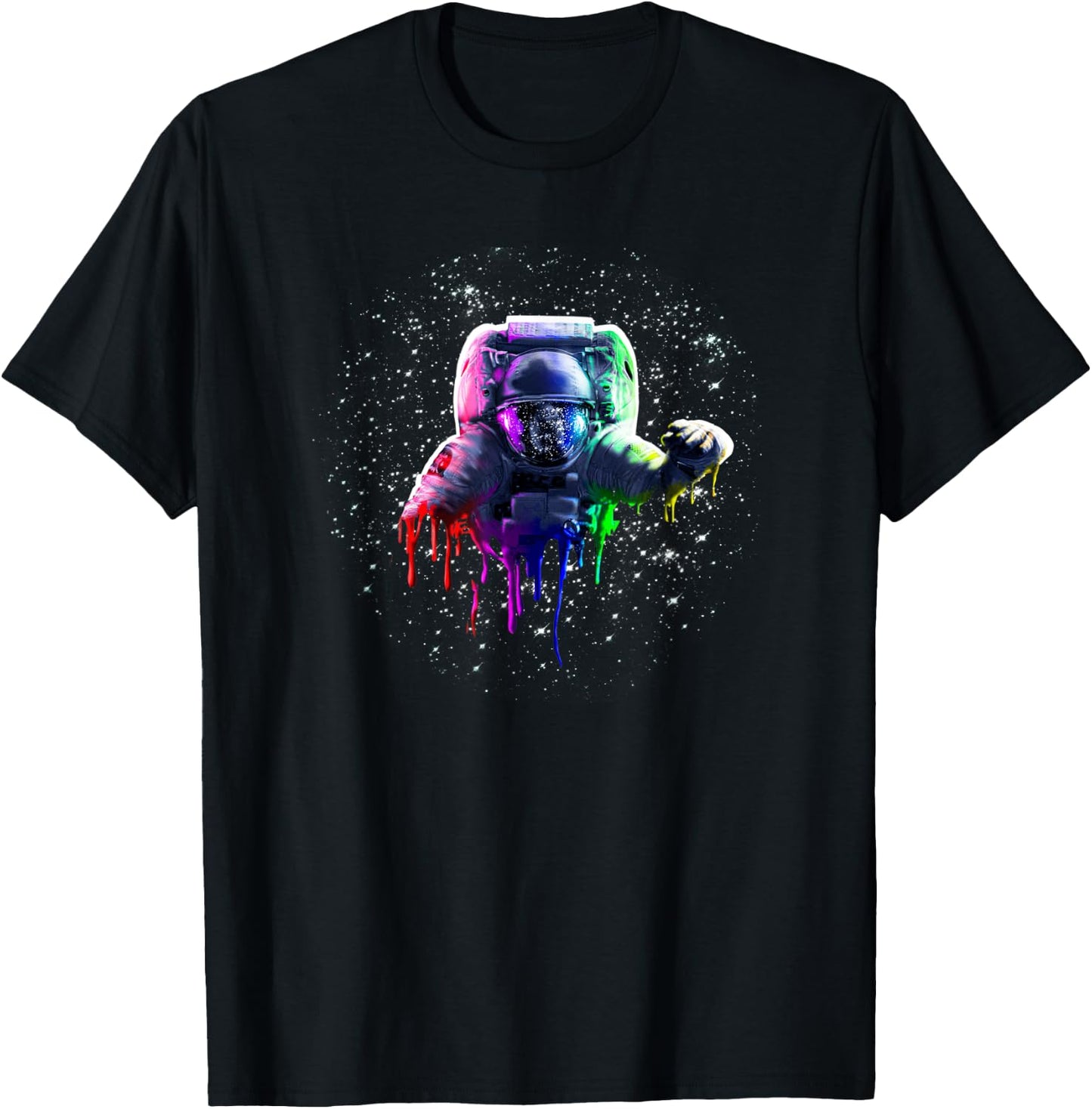 Rainbow Astronaut Melt Drip In Space T-Shirt - T-Shirt | Black