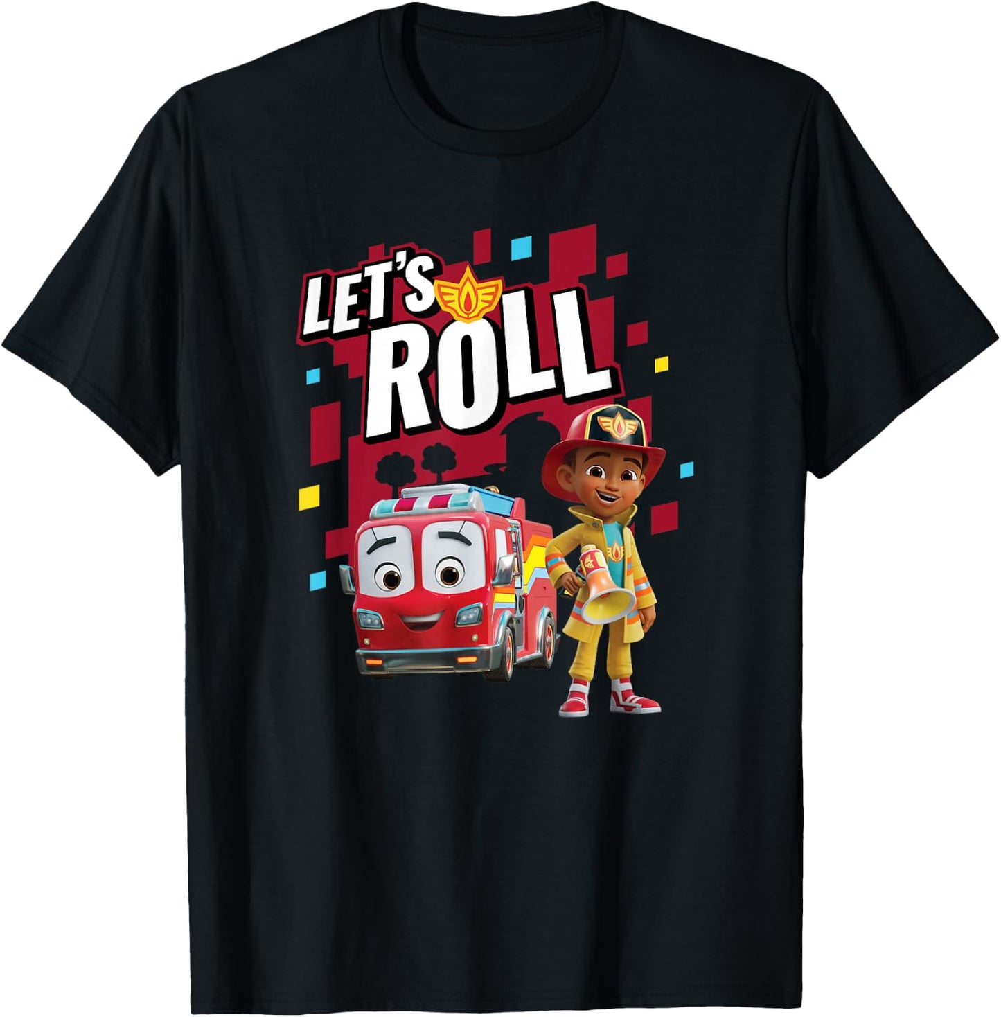 Disney Firebuds Bo & Flash Firetruck Let's Roll! T-Shirt - T-Shirt | Black
