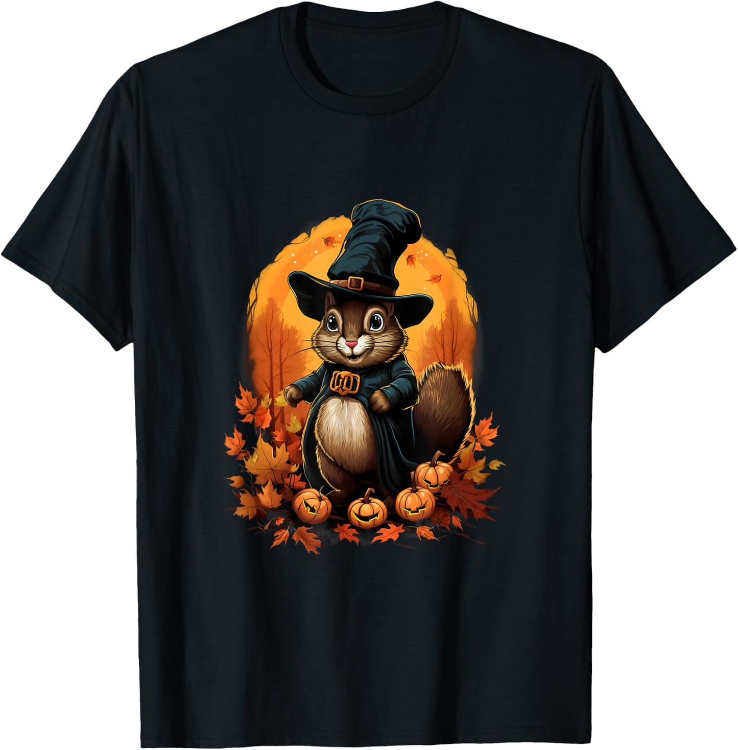 Thanksgiving Day Squirrel Pilgrim Autumn Halloween T-Shirt - T-Shirt | Black