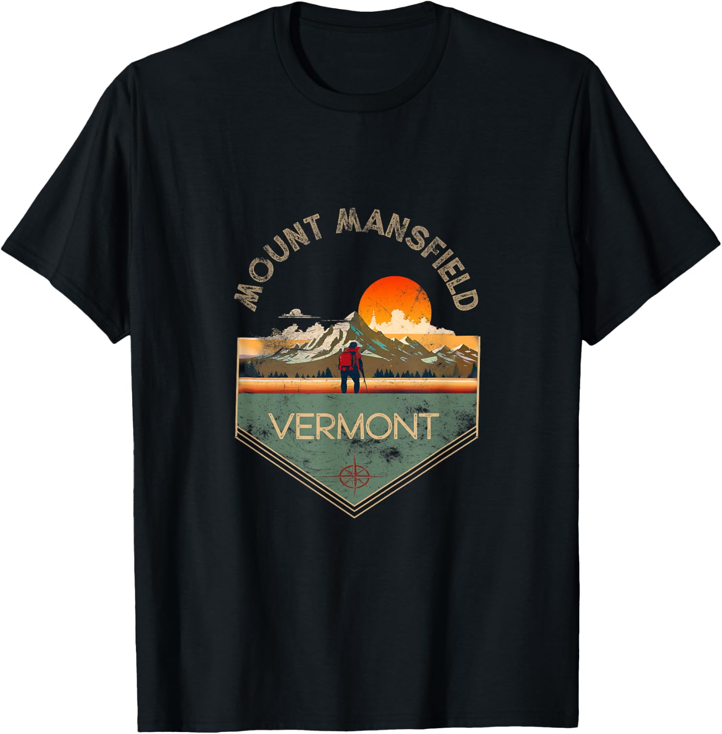 Mount Mansfield Retro Vintage Hiking Apparel - Souvenir T-Shirt - T-Shirt | Black