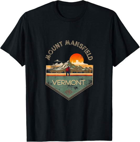 Mount Mansfield Retro Vintage Hiking Apparel - Souvenir T-Shirt - T-Shirt | Black