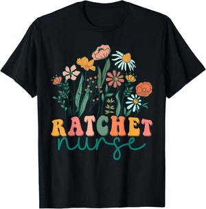Groovy Wildflower Ratchet Nurse T-Shirt - T-Shirt | Black