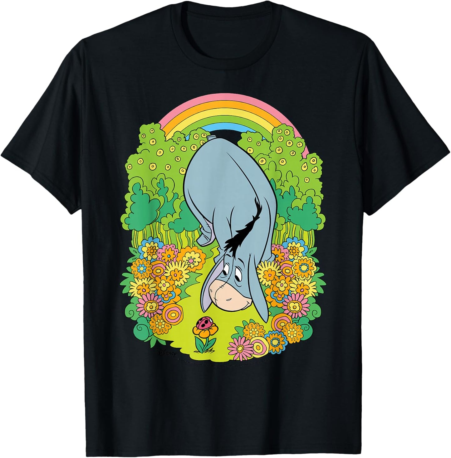 Winnie The Pooh - Eeyore Rainbow Flowers T-Shirt - T-Shirt | Black