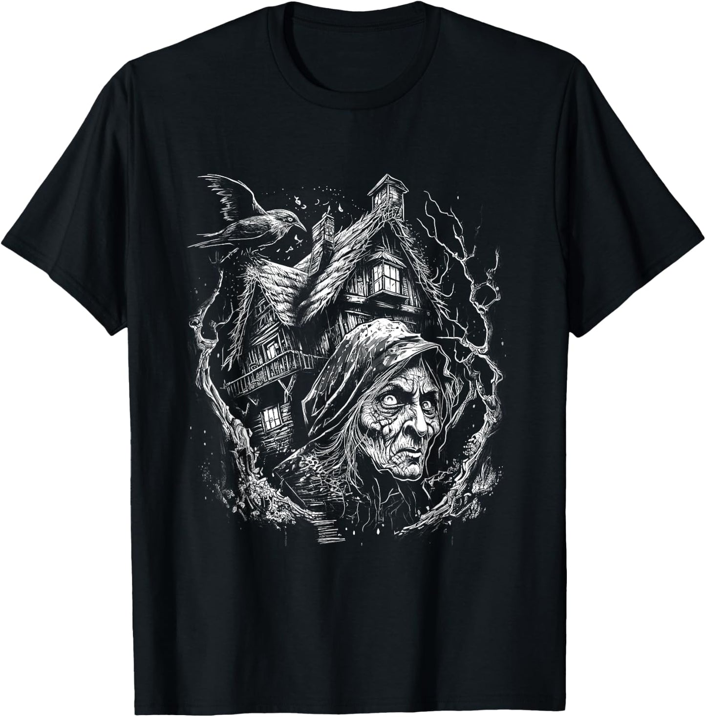 Walking House on Chicken Legs Slavic folklore Baba Yaga Art T-Shirt - T-Shirt | Black