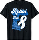 Rollin' Into 8 Roller Skating Birthday 8th Boy Kids Skate T-Shirt - T-Shirt | Black