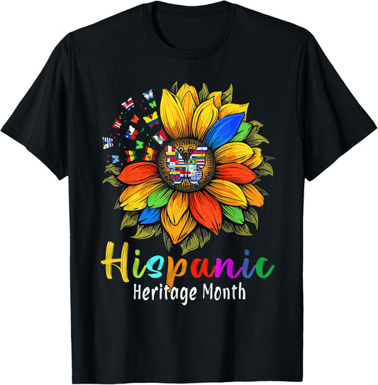 Sunflower Latin Countries Flags Hispanic Heritage Month T-Shirt - T-Shirt | Black