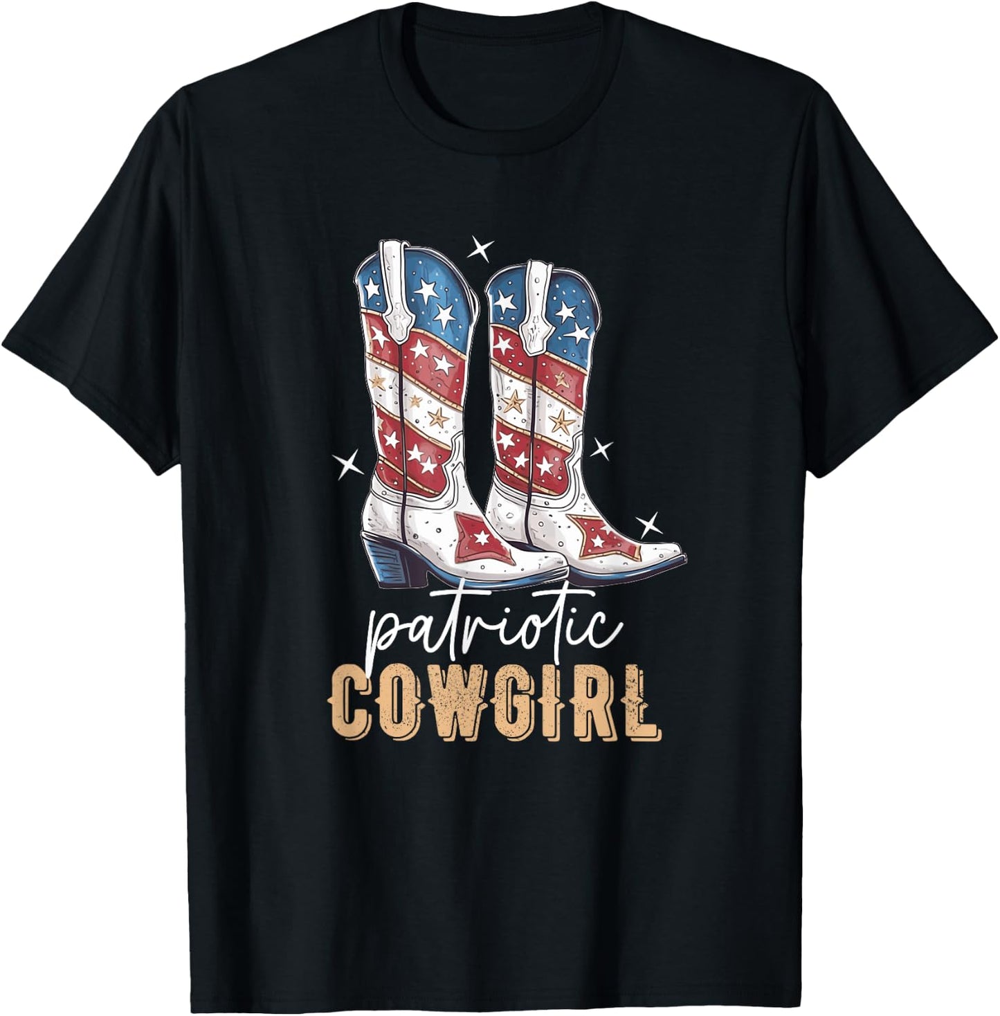 Patriotic Cowgirl Boots American Flag July 4th Of July Rodeo T-Shirt - T-Shirt | Black
