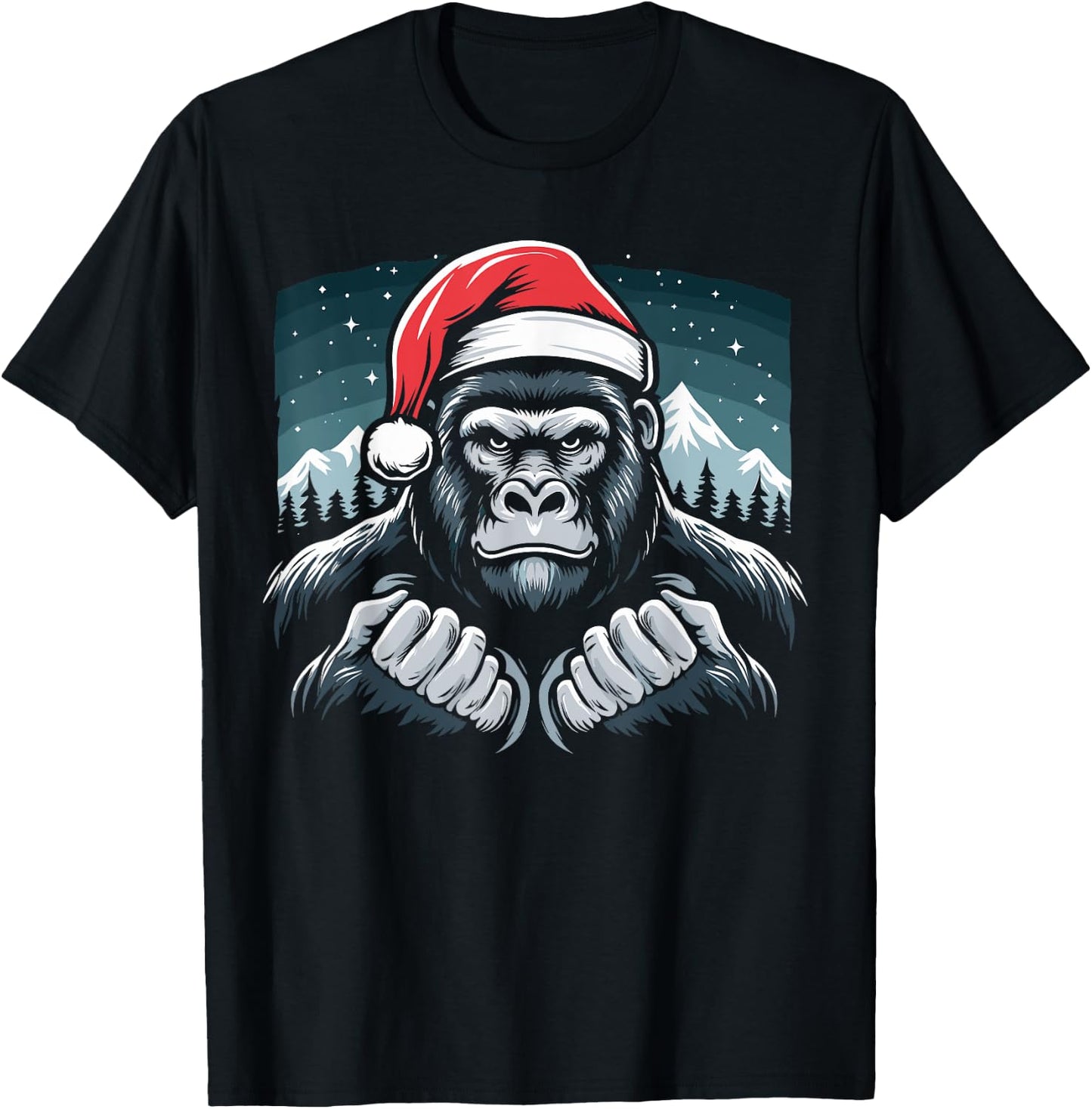 Gorilla Christmas Santa Hat Gorilla Primate Animal T-Shirt - T-Shirt | Black