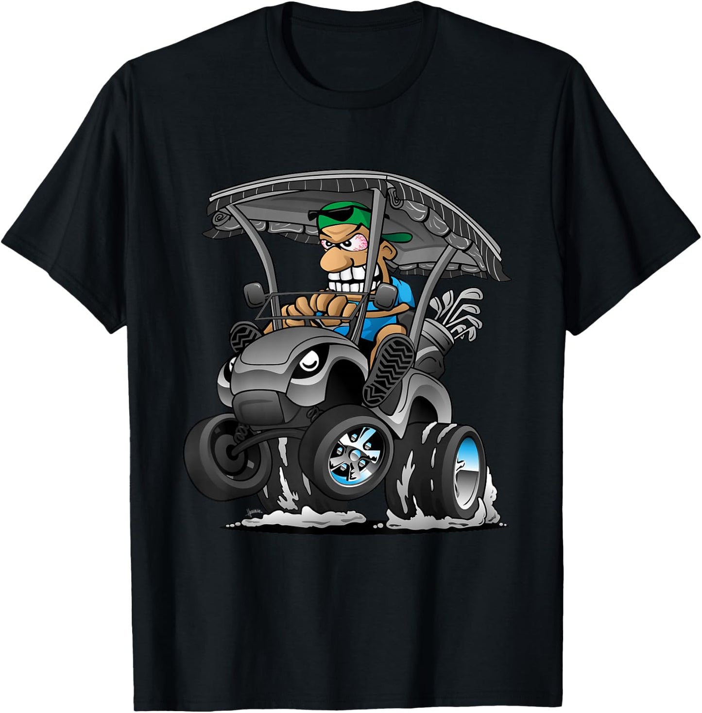Funny Golf Cart Cartoon Golf Car and Golfing Humor Design T-Shirt - T-Shirt | Black