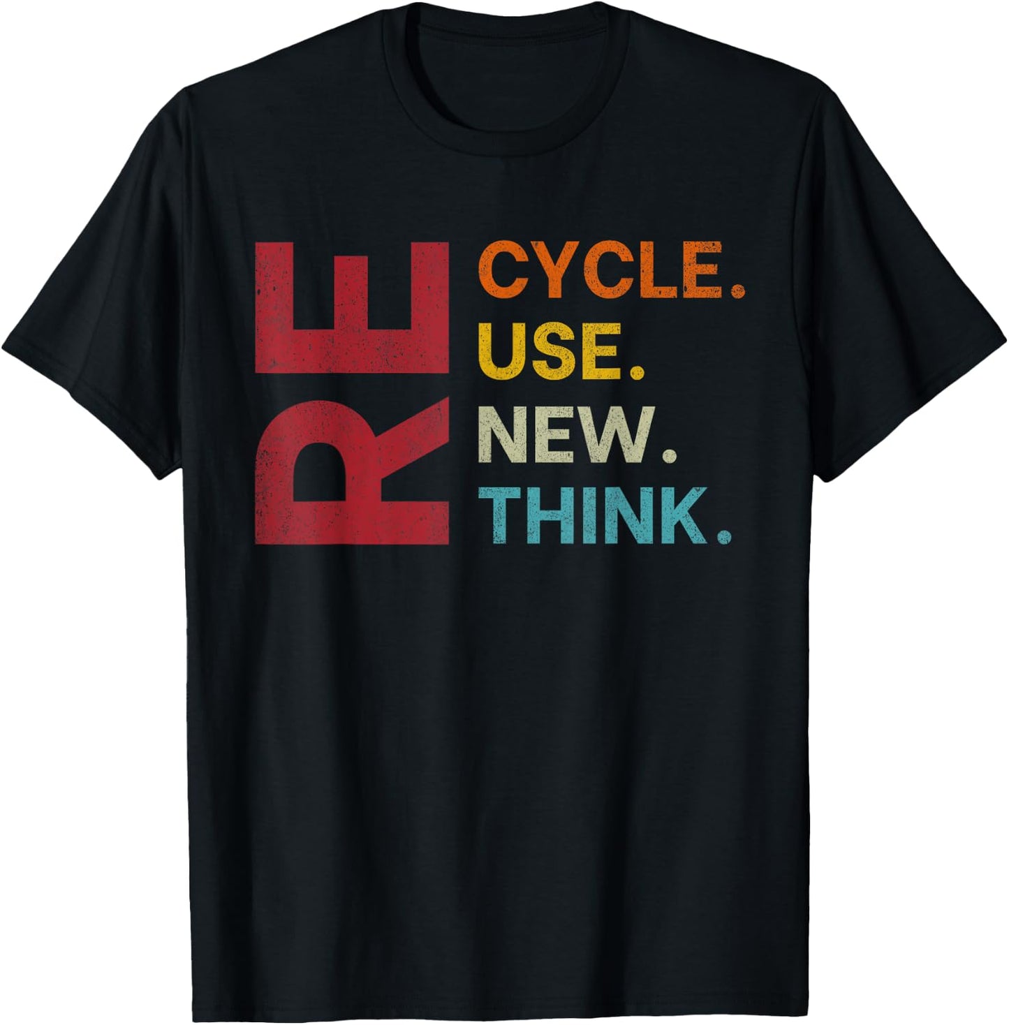 Vintage Recycle Reuse Renew Rethink Earth Day Environmental T-Shirt - T-Shirt | Black