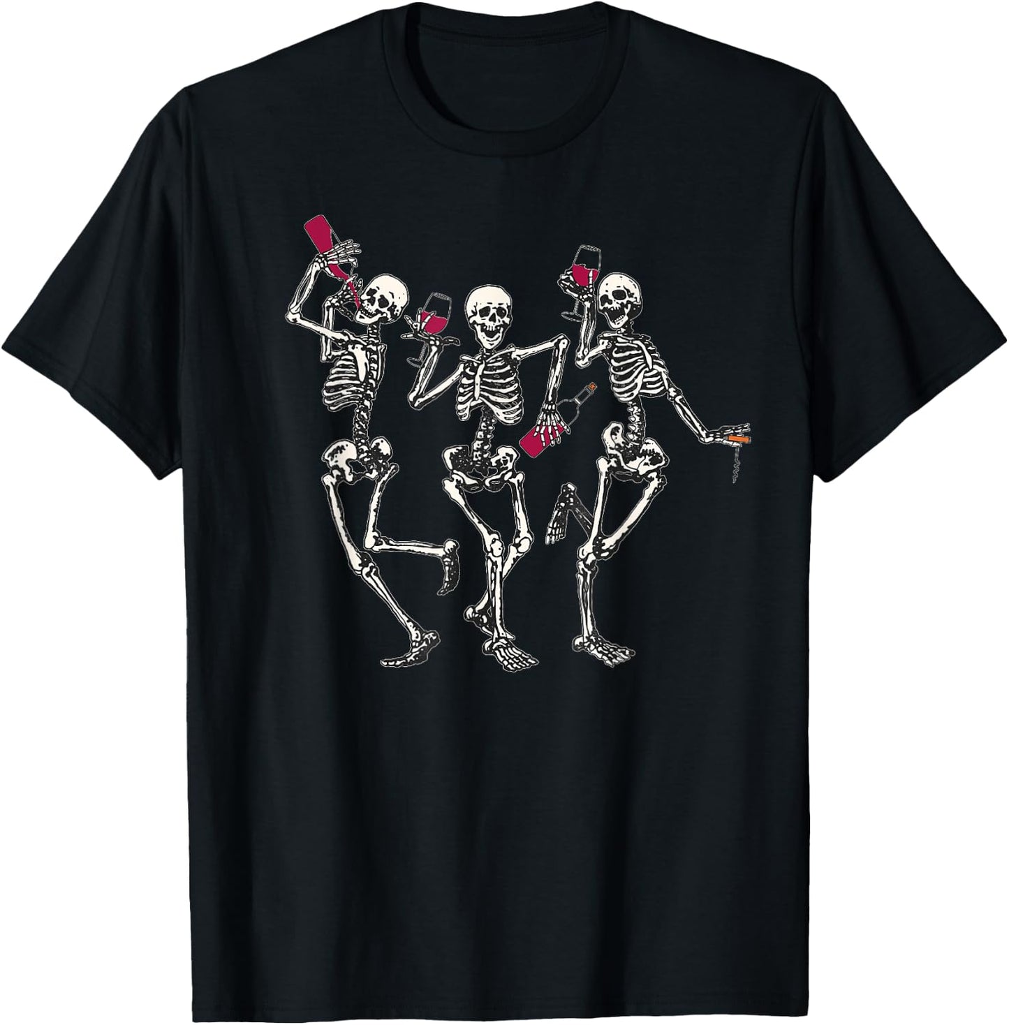 Dancing Skeletons drinking wine lover Funny Halloween scary T-Shirt - T-Shirt | Black