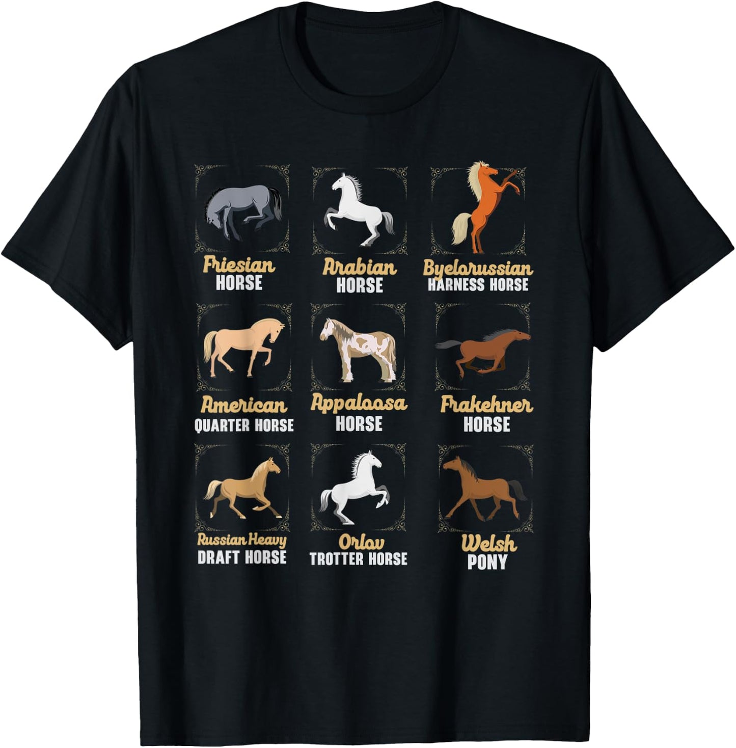 Horse Breeds Equestrian Horse Rider Racer Horseback Riding T-Shirt - T-Shirt | Black