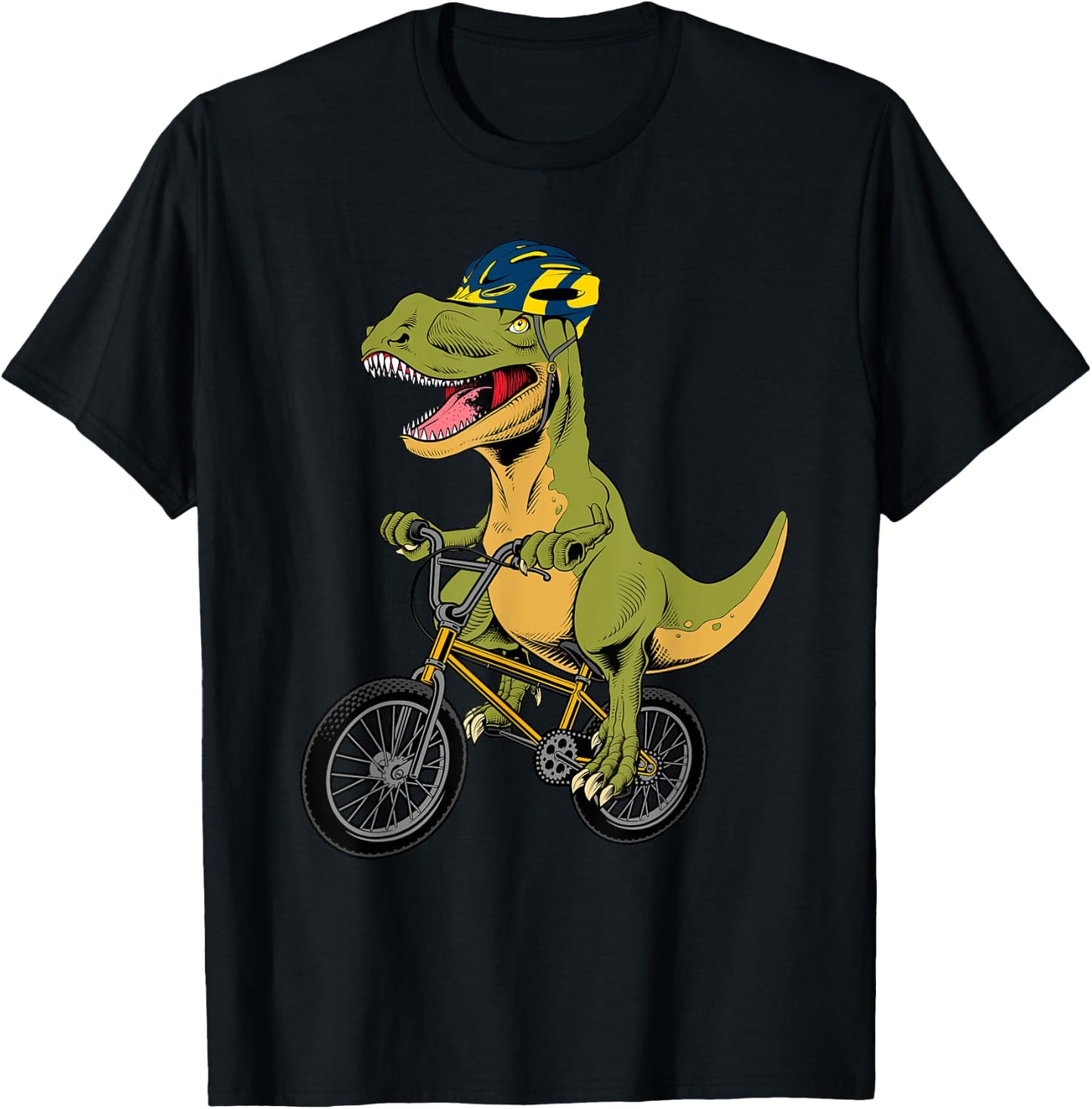Cool BMX Boys Kids Bike Rider T Rex Dinosaur Bicycle T-Shirt - T-Shirt | Black