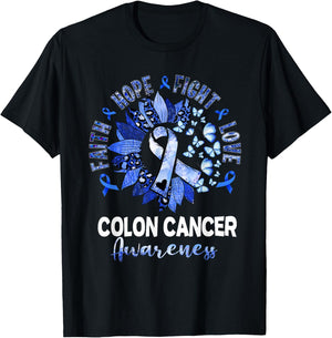 Sunflower Pink Ribbon Flower Leopard Colon Cancer Awareness T-Shirt - T-Shirt | Black