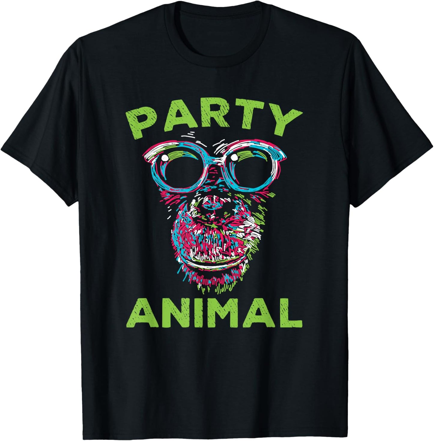 Cute Chimpanzee Party Animal Lover Colorful Monkey T-Shirt - T-Shirt | Black