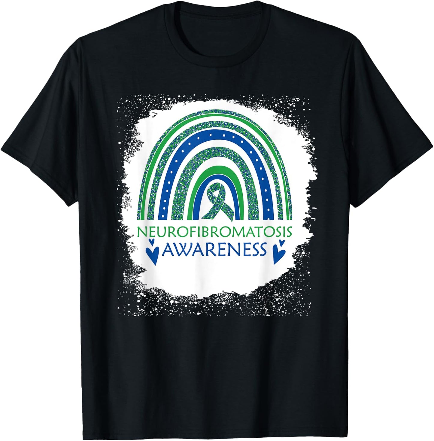 Neurofibromatosis Awareness Bleach Rainbow Blue Green Ribon T-Shirt - T-Shirt | Black