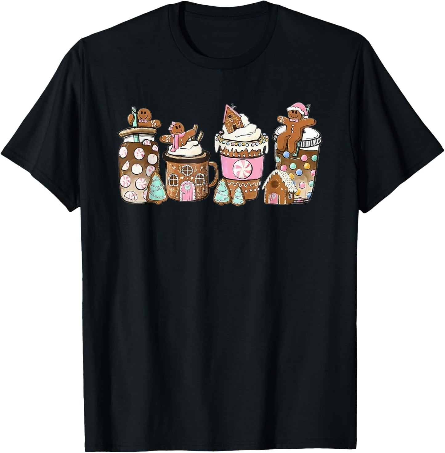 Gingerbread Christmas Coffee Lover Latte Drink Funny Xmas T-Shirt - T-Shirt | Black