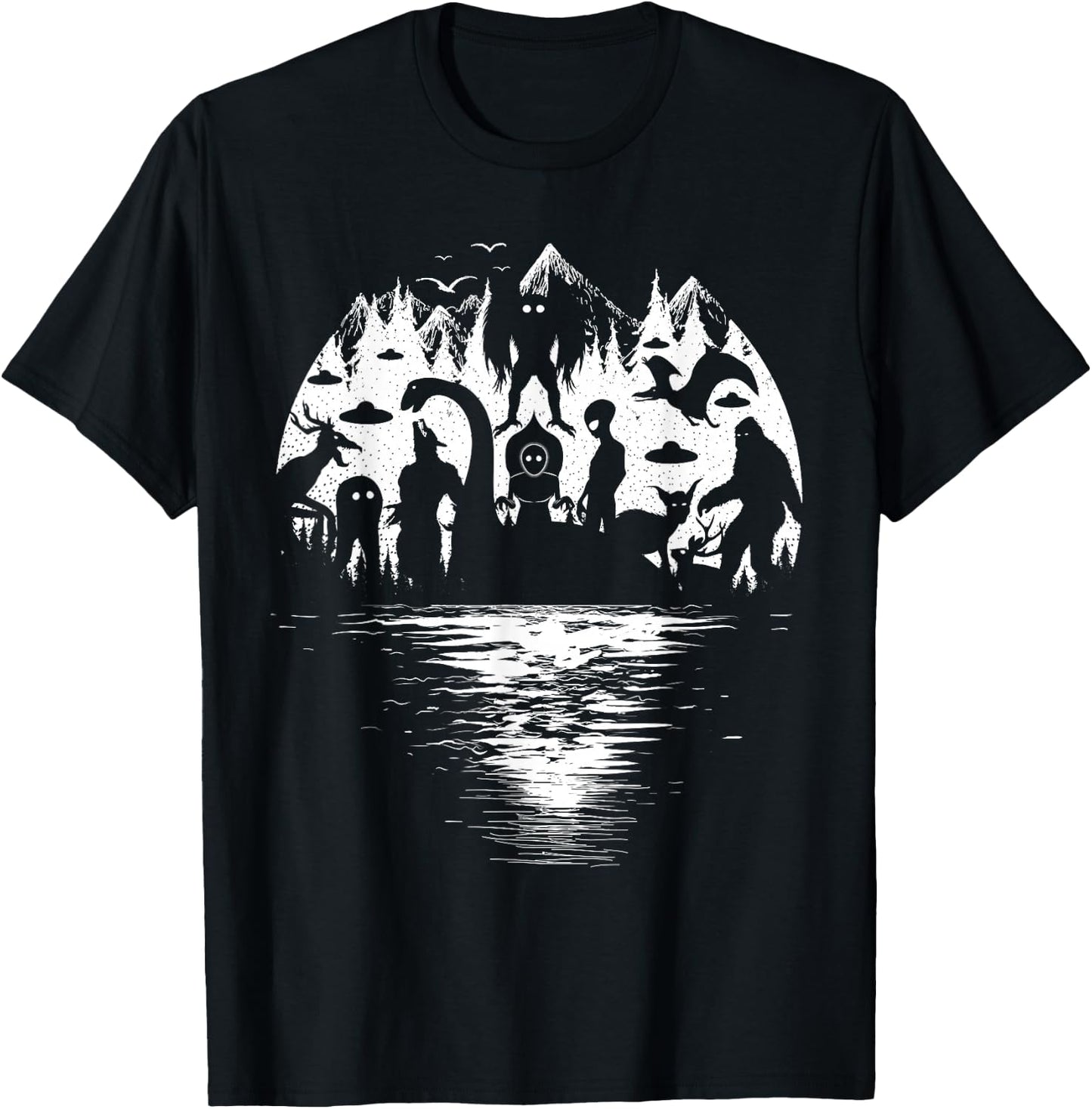 Bigfoot Loch Ness Mothman and Cryptid Monsters Cryptozoology T-Shirt - T-Shirt | Black