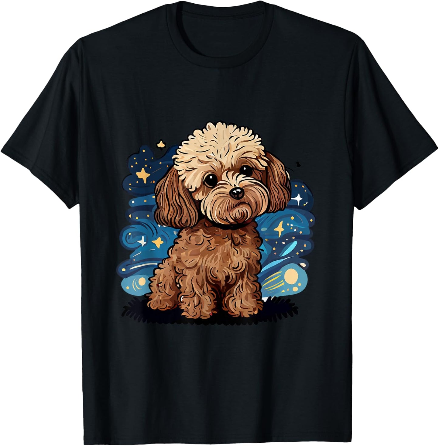 Brown Maltipoo Starry Night Van Gogh Maltipoo Mom Dad Owner T-Shirt - T-Shirt | Black