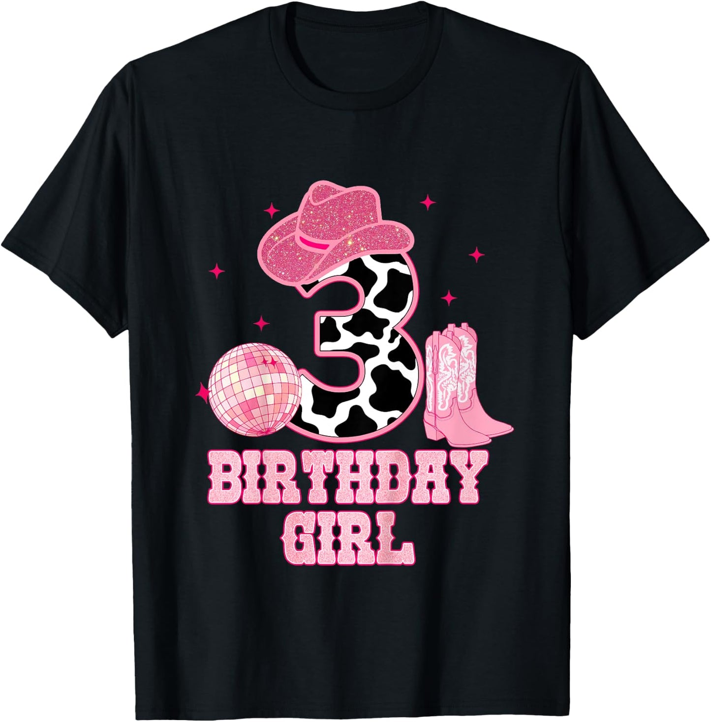 Happy 3rd Birthday Girl Outfit Rodeo Western Cowgirl Cowboy T-Shirt - T-Shirt | Black
