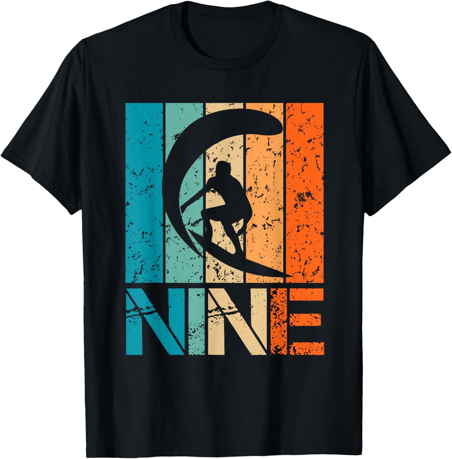 9th Surfing Birthday 9 Year Old 9yr Boy Girl Birthday Surfer T-Shirt - T-Shirt | Black